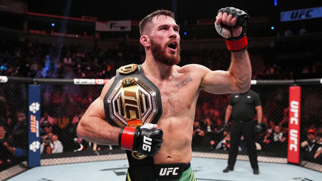 Islam Makhachev celebrating UFC championship victory