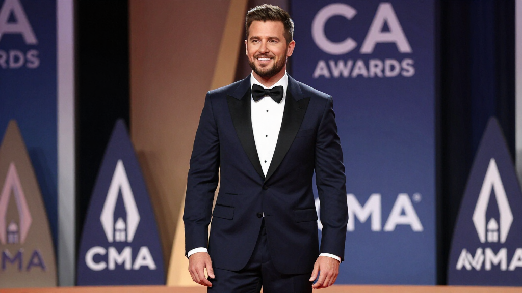 Jason Aldean at country music awards ceremony in formal attire
