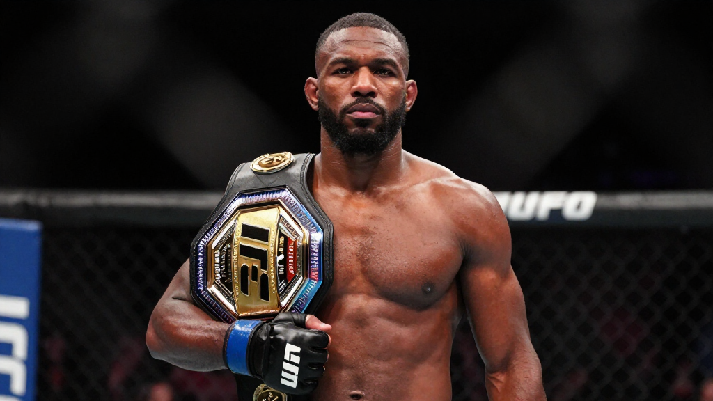 Jon Jones UFC Heavyweight Champion with championship belt
