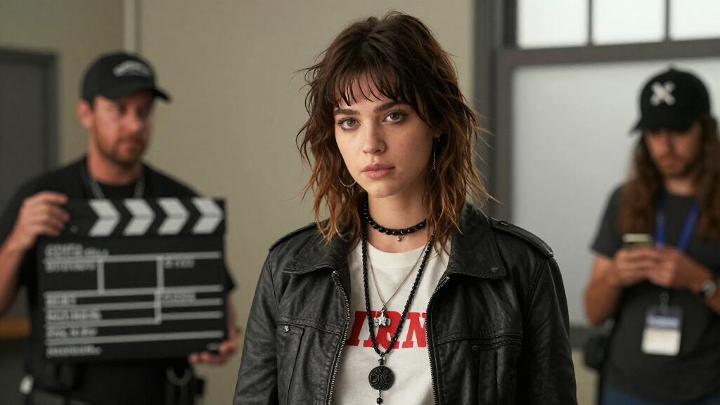 Kristen Stewart on a Hollywood film set with indie production atmosphere