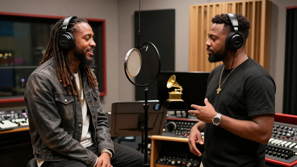 Leon Thomas in the recording studio
