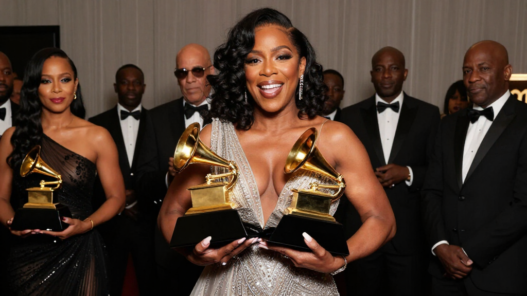 Lizzo with Grammy Awards