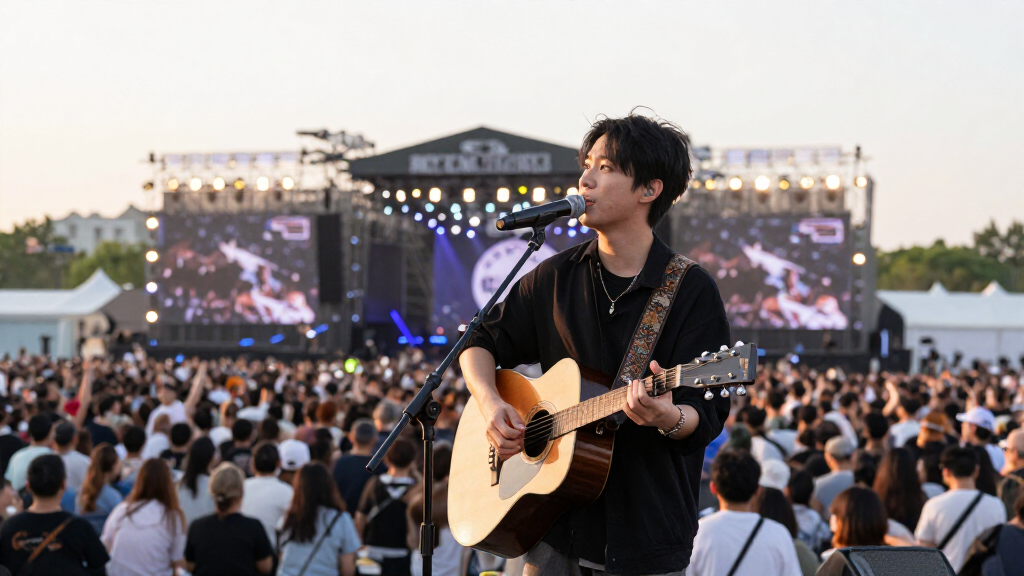 Noah Kahan performing at outdoor festival