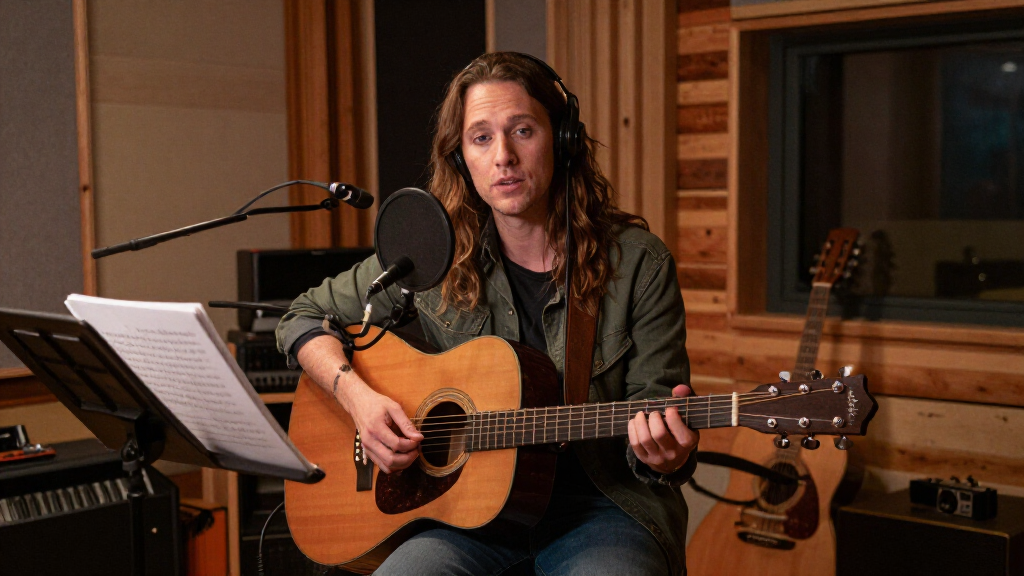 Noah Kahan in recording studio