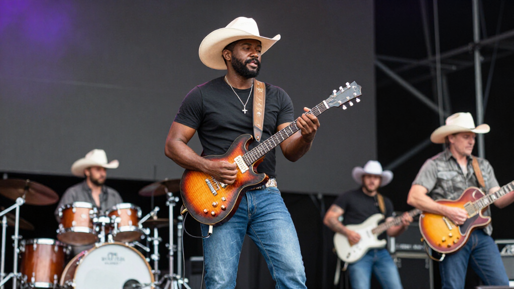 Shaboozey performing on stage at a major country music festival