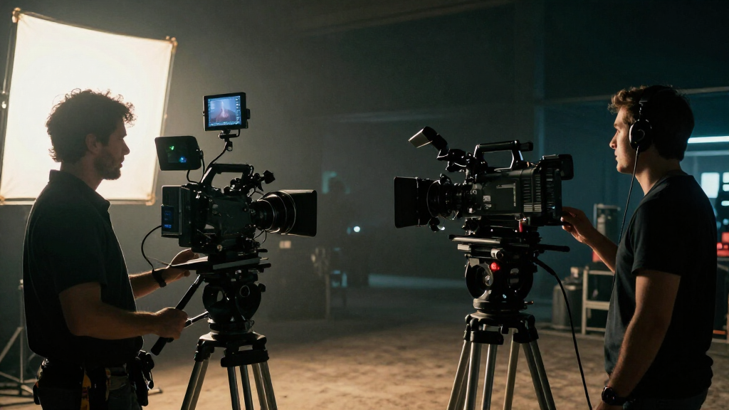 Hollywood film set scene movie production crew cameras director actor