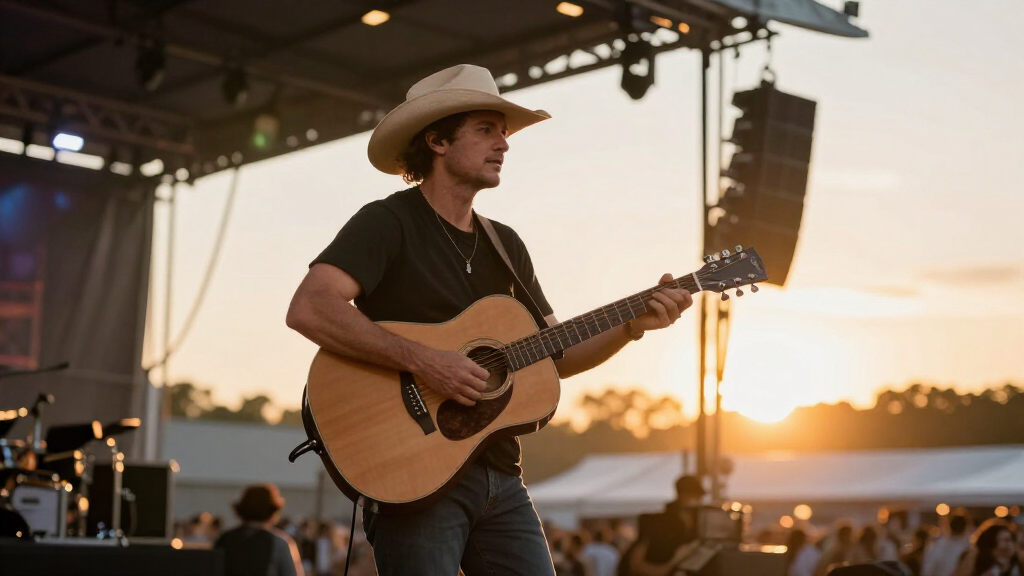 Zach Bryan performing on stage at outdoor stadium concert 2026