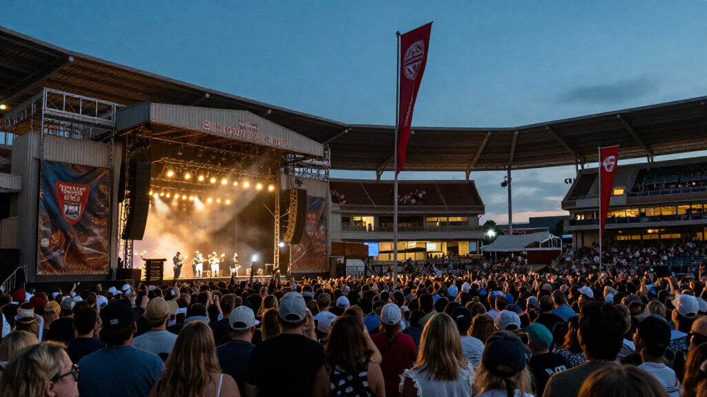 Stadium crowd at Zach Bryan country concert waving hands, summer night