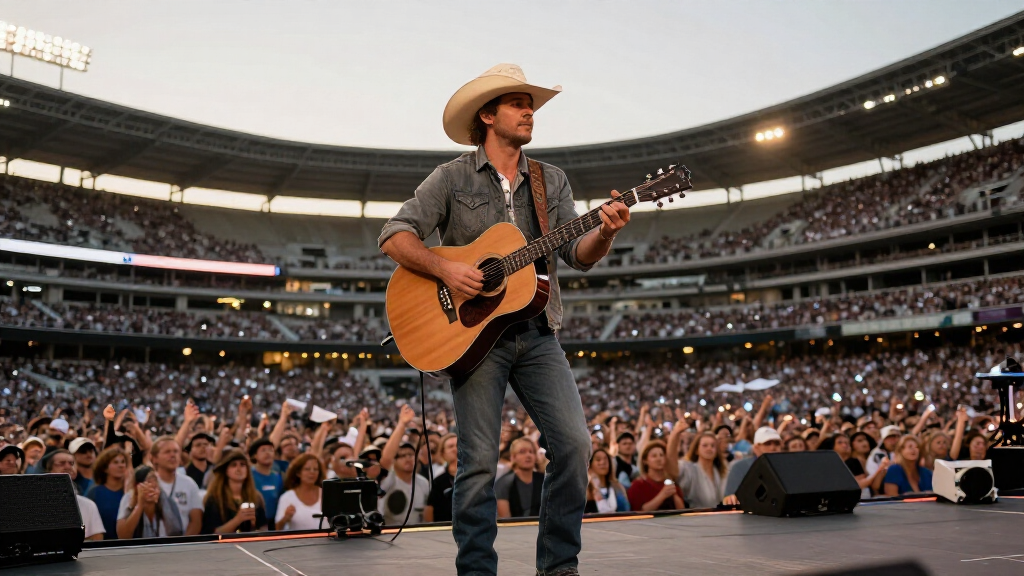 Zach Bryan performing at stadium concert