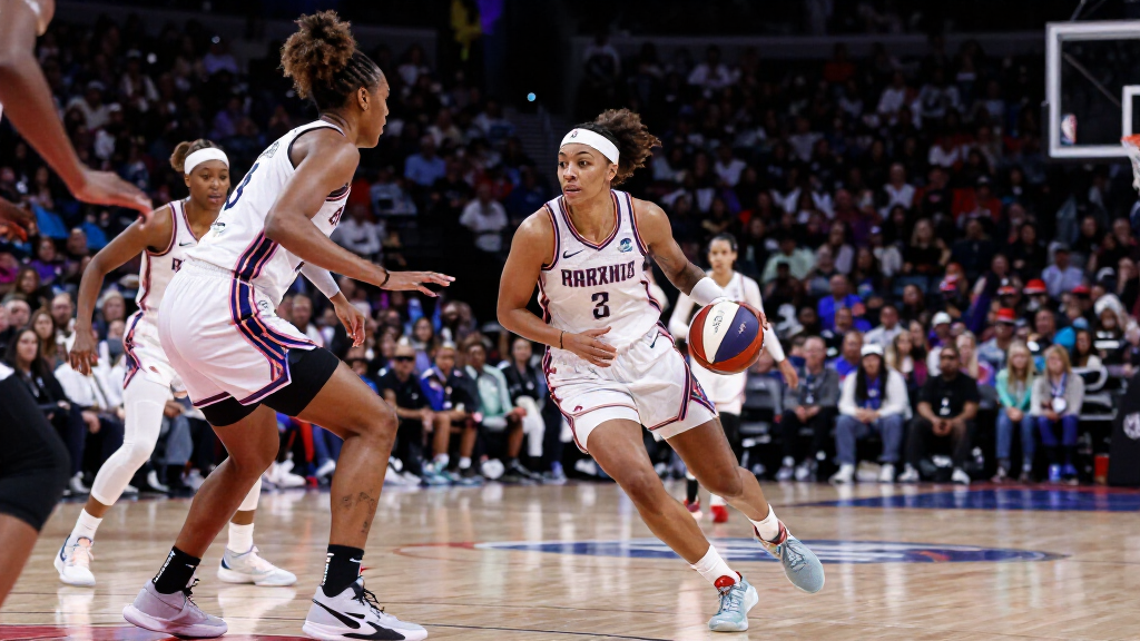 Caitlin Clark WNBA game action dribbling
