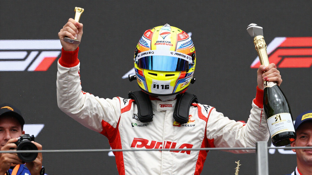 F1 driver podium celebration champagne