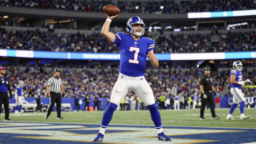 Josh Allen celebrating a touchdown with the Buffalo Bills