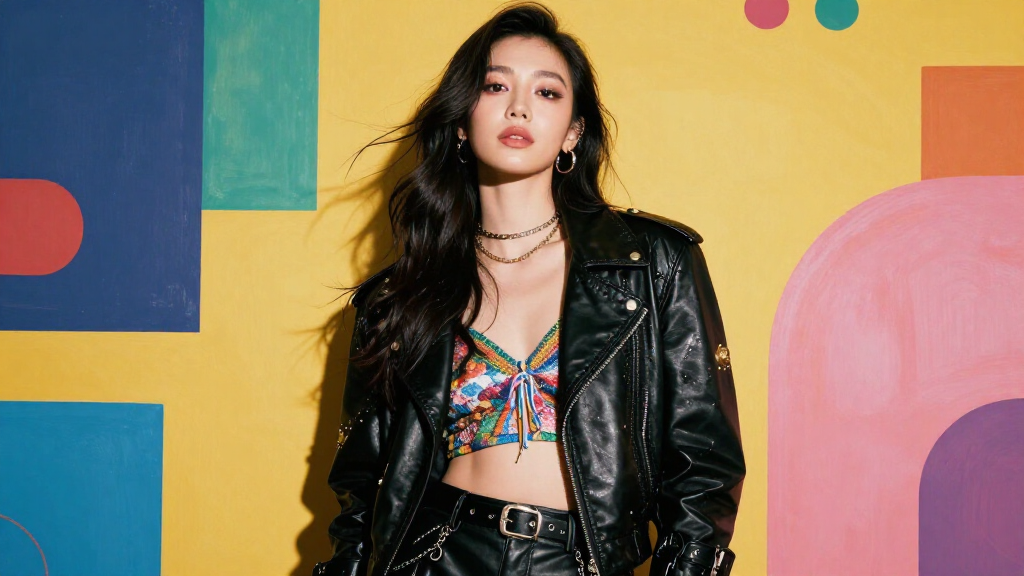 Pop star with colorful artistic background