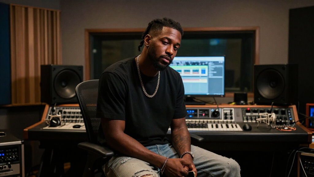 Kendrick Lamar in a recording studio