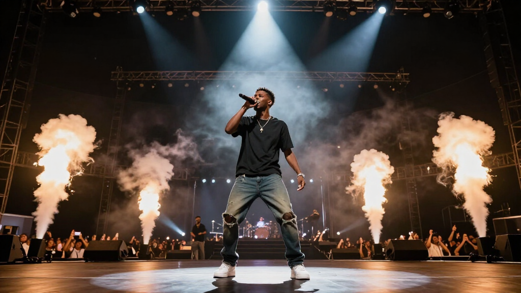 Kendrick Lamar performing live on stage at a major concert