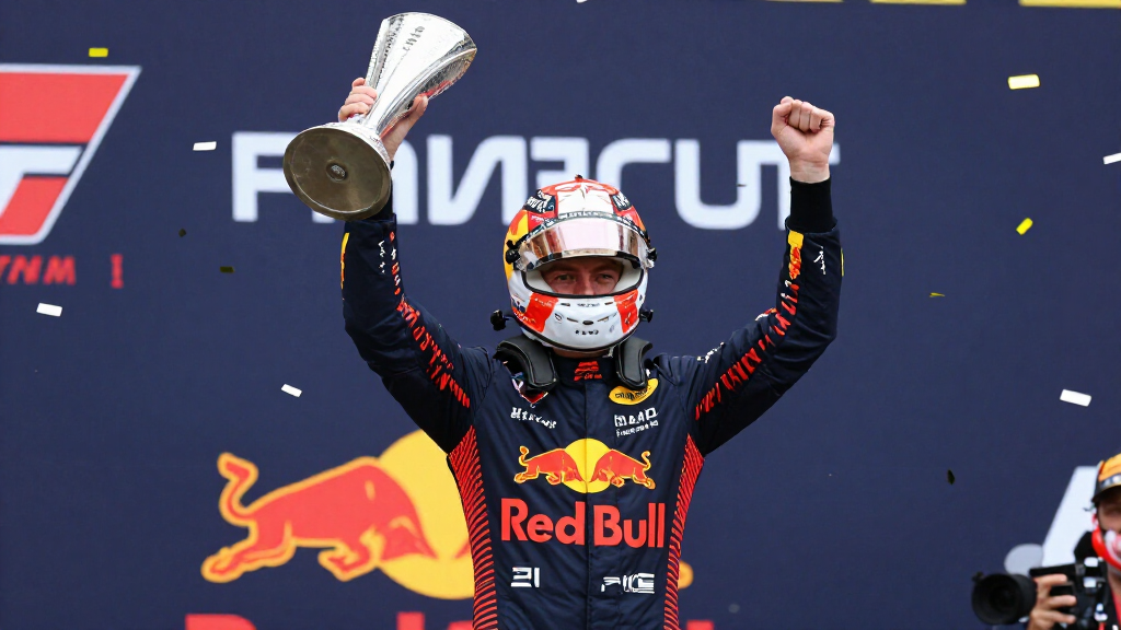 Max Verstappen celebrating his Formula 1 World Championship victory on the podium