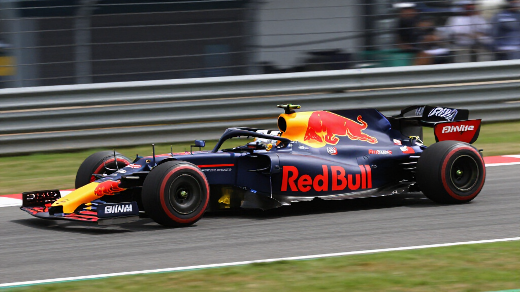 Formula 1 Red Bull Racing car at high speed on track