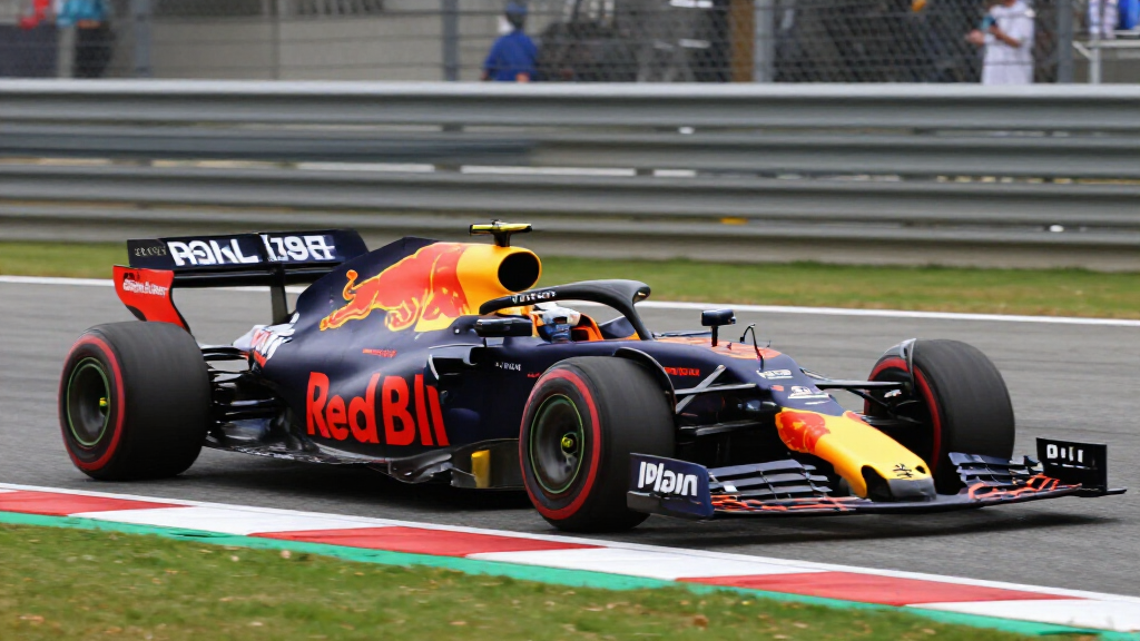 Max Verstappen in Red Bull Formula 1 car racing on track