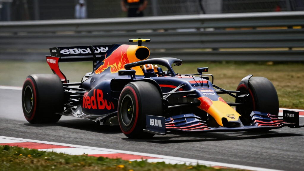 Red Bull Formula 1 car on circuit at high speed