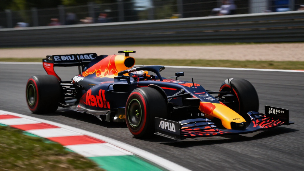 Red Bull Racing Formula 1 car speeding through a circuit corner