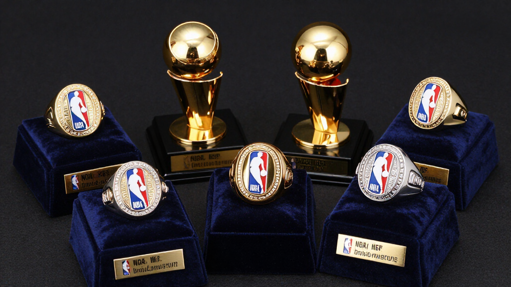 Six NBA championship rings representing Michael Jordan's dynasty with the Chicago Bulls