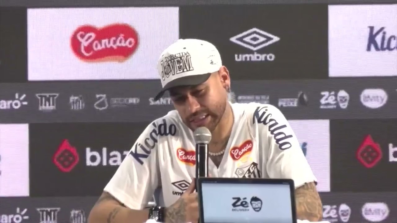 Neymar at his first press conference on return to Santos FC in 2025