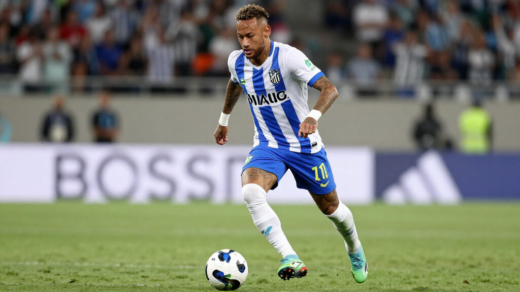 Neymar Jr dribbling with ball in Santos jersey