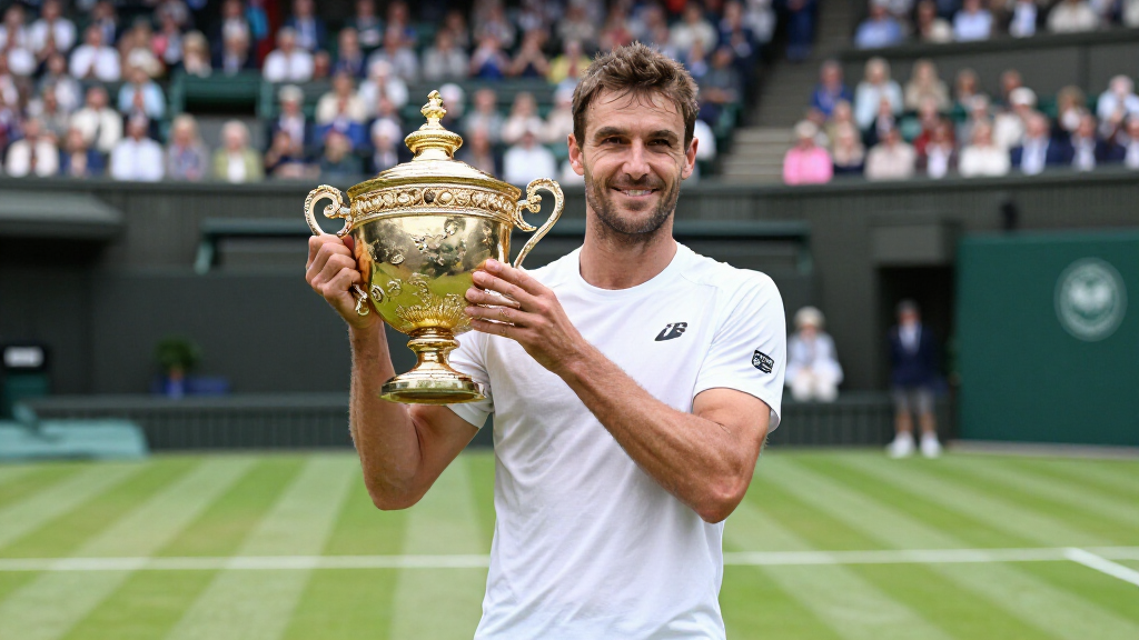Novak Djokovic Wimbledon trophy celebration 2026