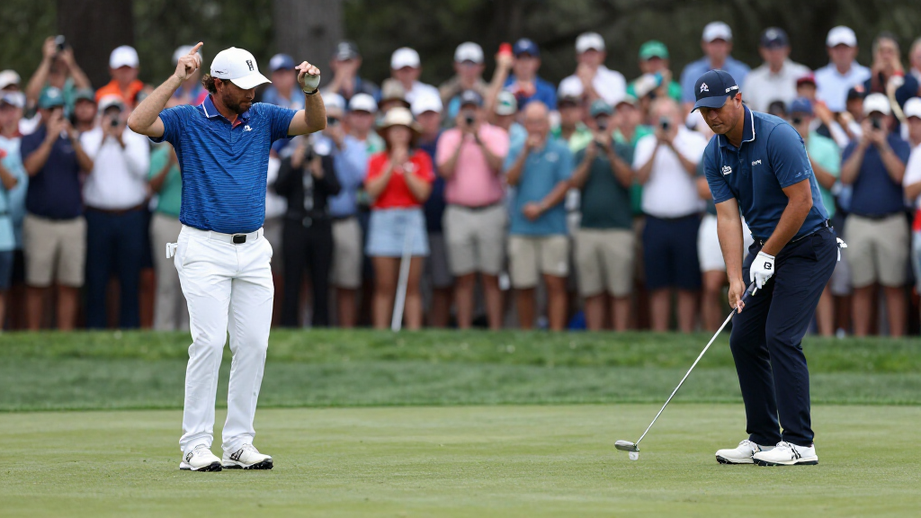 Scottie Scheffler celebrating a major championship victory at Augusta National