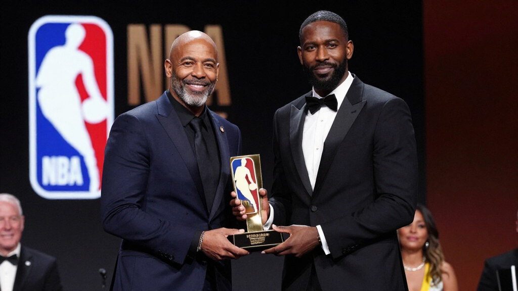 Shai Gilgeous-Alexander receiving recognition at an NBA award ceremony