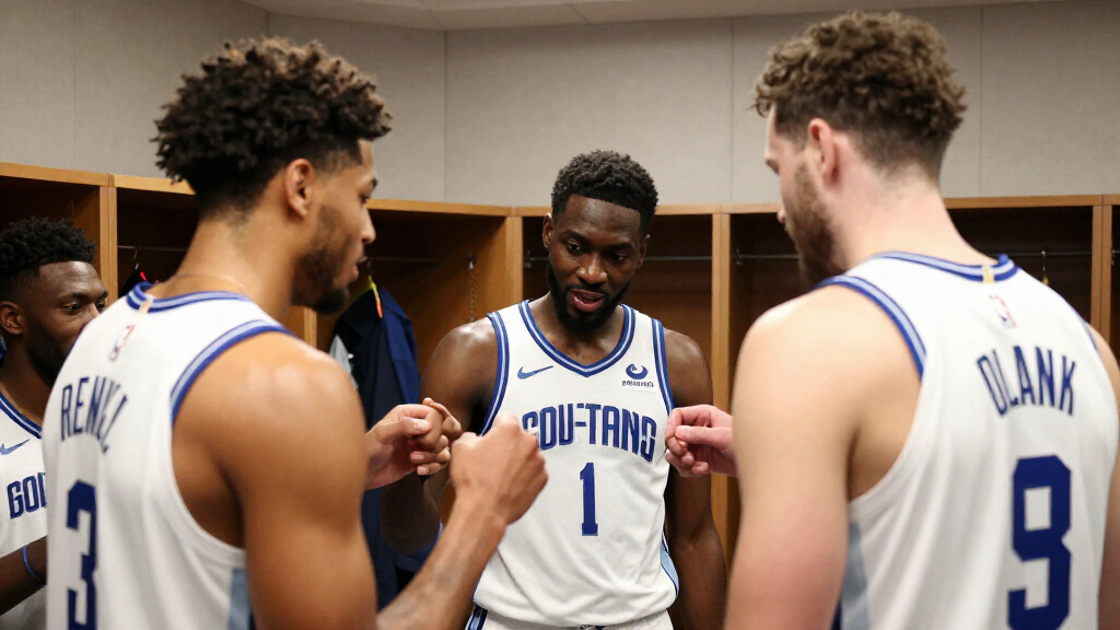 Shai Gilgeous-Alexander with his Oklahoma City Thunder teammates during a team moment