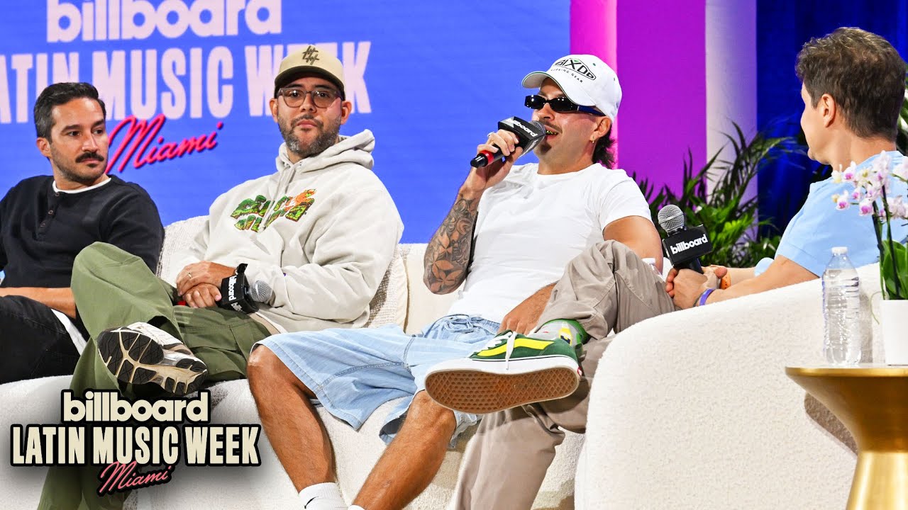 Feid speaking at Billboard Latin Music Week 2024 on a panel