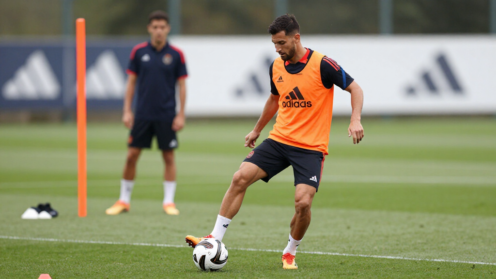 Elite male footballer in training kit during a professional club training session