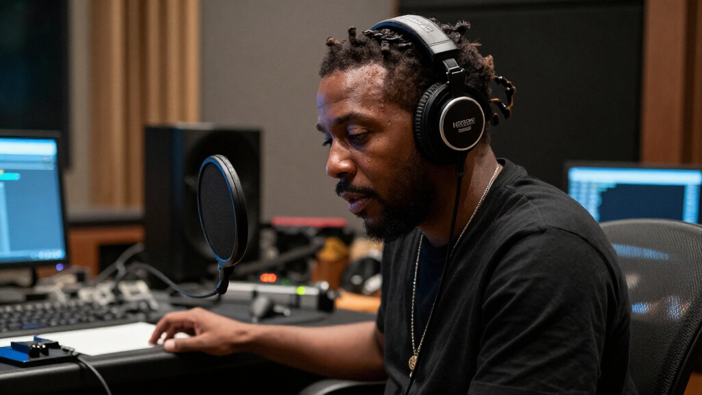 Kendrick Lamar in recording studio