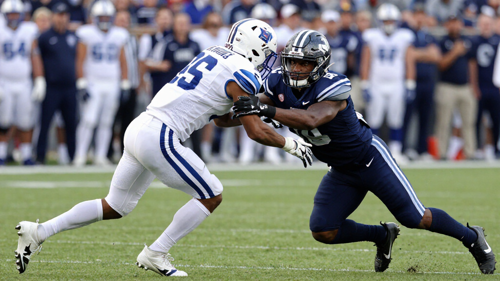 NFL tight end making a contested catch over a linebacker
