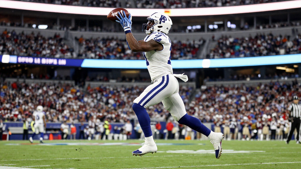 NFL wide receiver catching football in the corner of the end zone