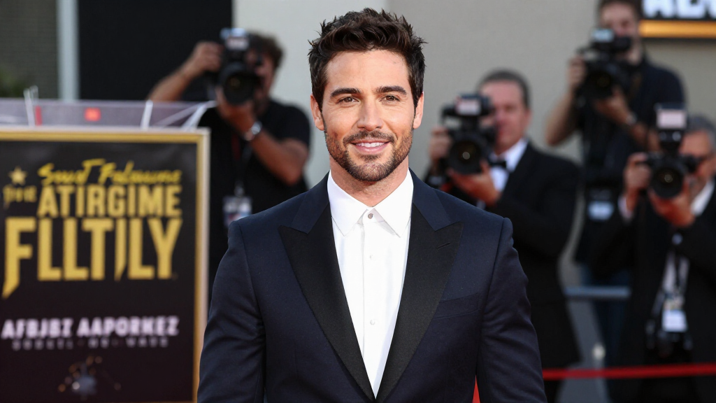 Latin male actor at a Hollywood premiere event in elegant suit