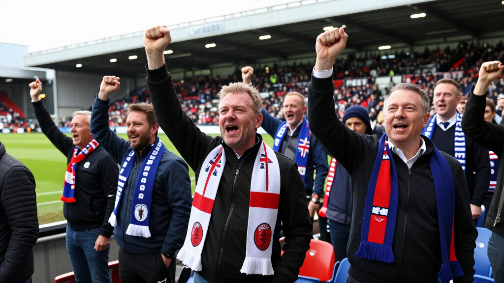 Ryan Reynolds and co-owner celebrating at Wrexham AFC