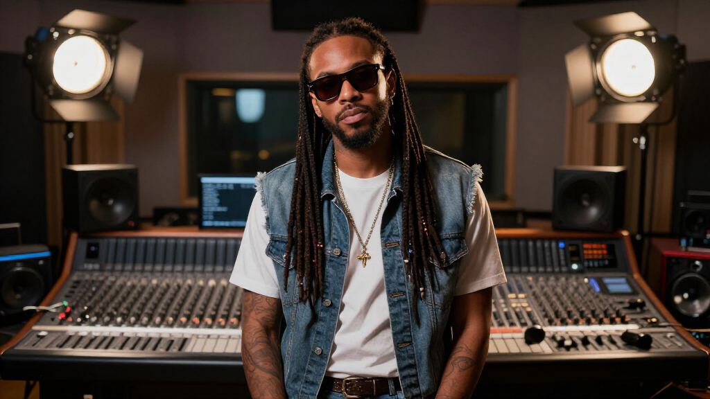 The Weeknd in a luxury recording studio working on music
