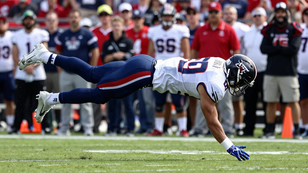NFL wide receiver making a diving catch on the sideline